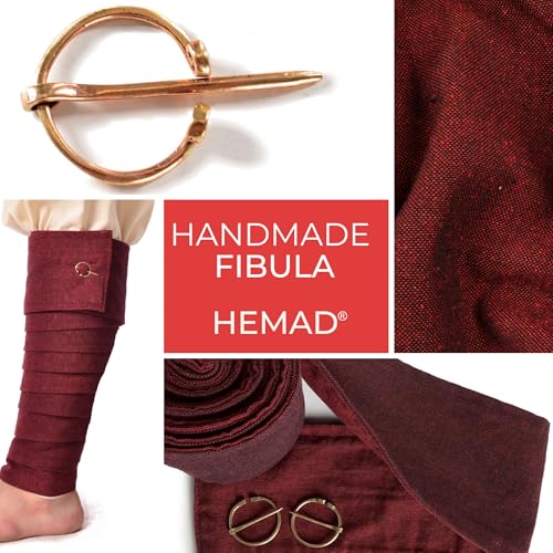 Detalle de HEMAD Ensemble d'enveloppe de veau médiéval avec fibule en laiton – Paire, coton rouge