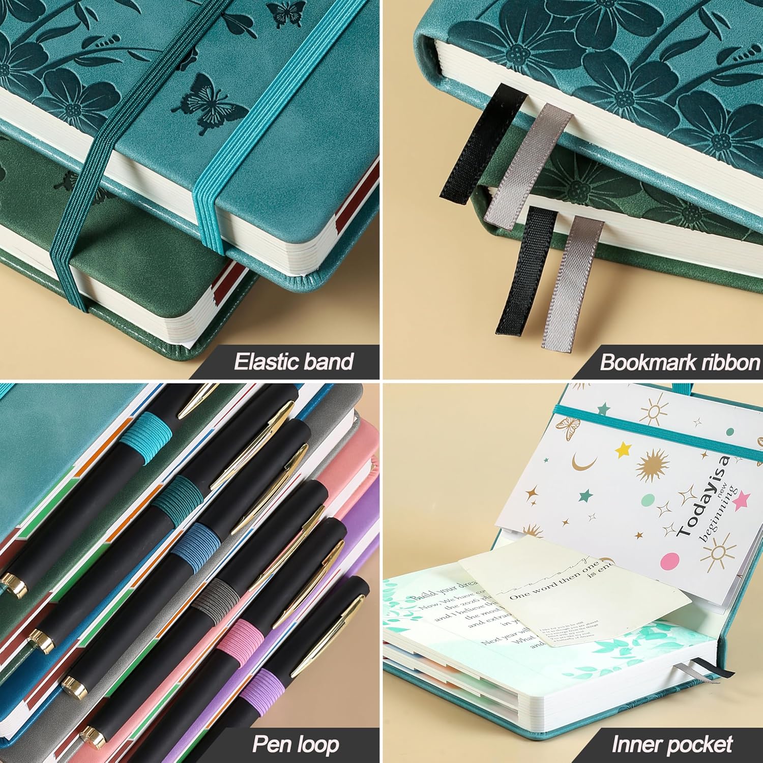 Detalle de HwxBen Academic Diary 2026–2027 A5 Day to Page Teal Hardback Planner with Pen Holder