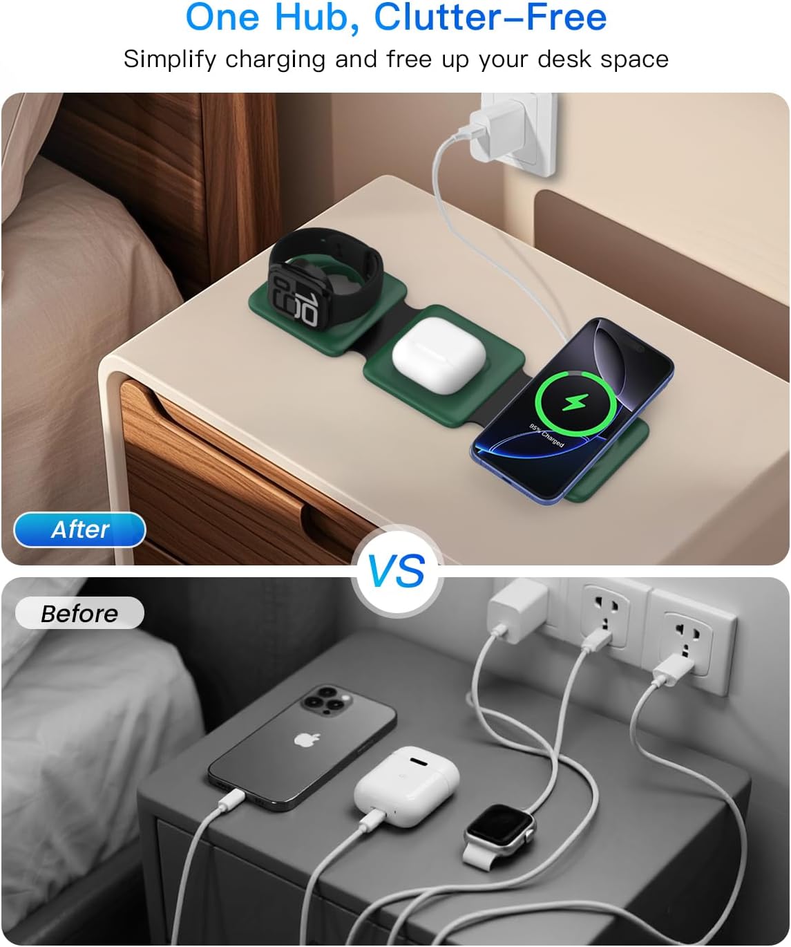 Detalle 2 de Iseyyox 3-in-1 Wireless Charger Station (Foldable Travel Dock) for iPhone, Watch, and AirPods