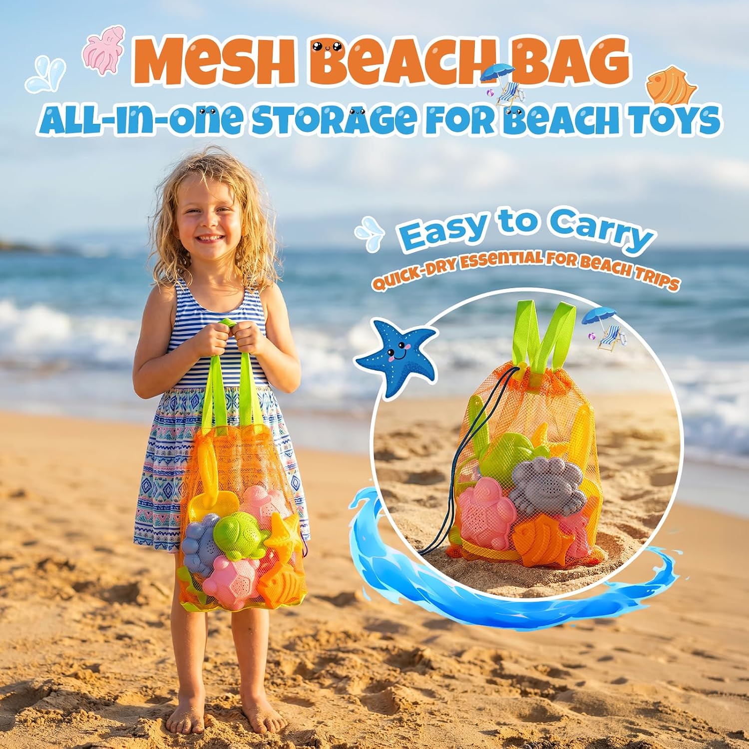 Detalle de Beach Sand Toys Set for Toddlers (Sunset Orange) – Portable Travel Beach Kit