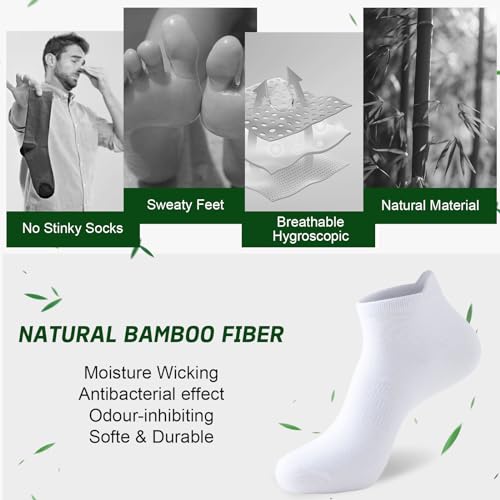 Thumbnail 1 de Niorasen Bamboo Trainer Socks for Men & Women (6 Pairs) – Low Cut White, UK 9–11