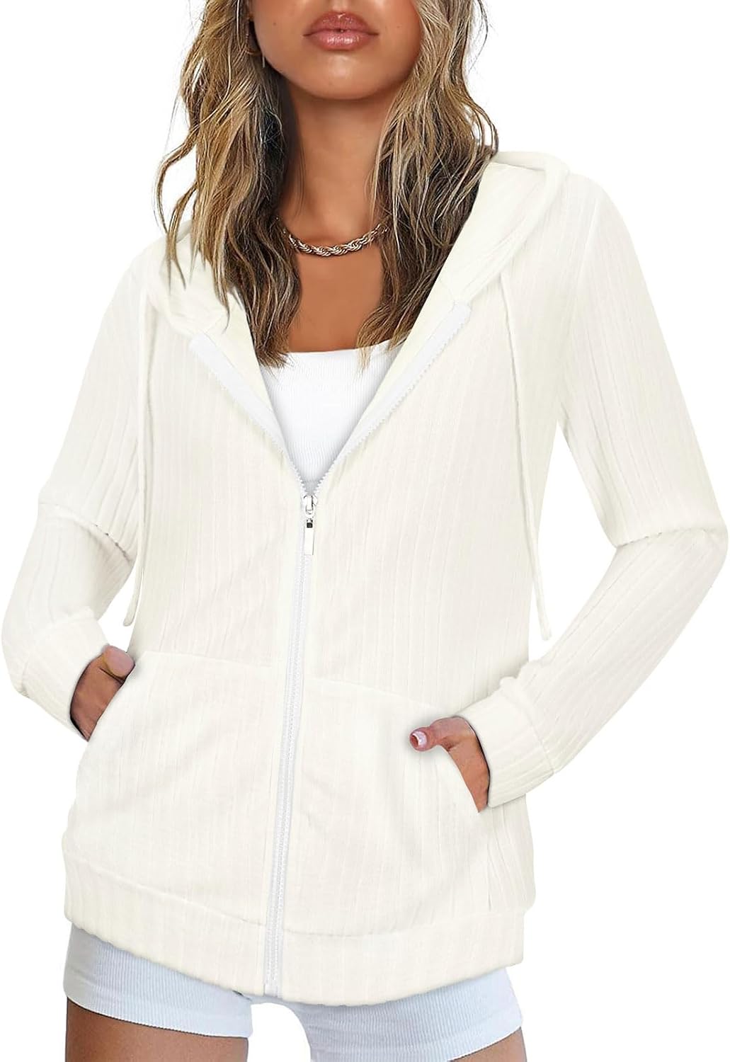 Detalle de Flikity Womens Cardigans Zip Up Hoodies with Large Pockets – Lightweight, Casual Knit Jacket