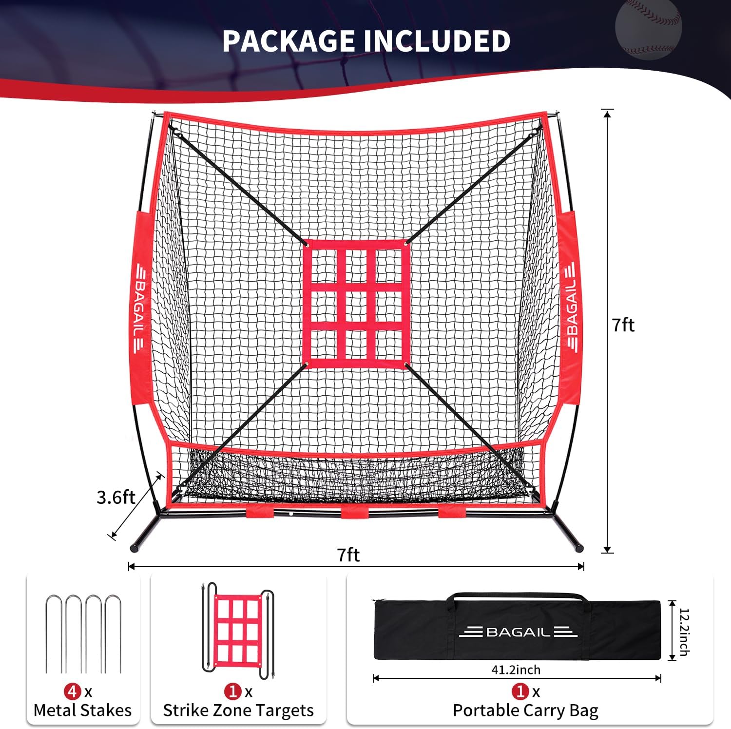 Detalle de BAGAIL 7x7 ft Baseball and Softball Practice Net with Strike Zone Target