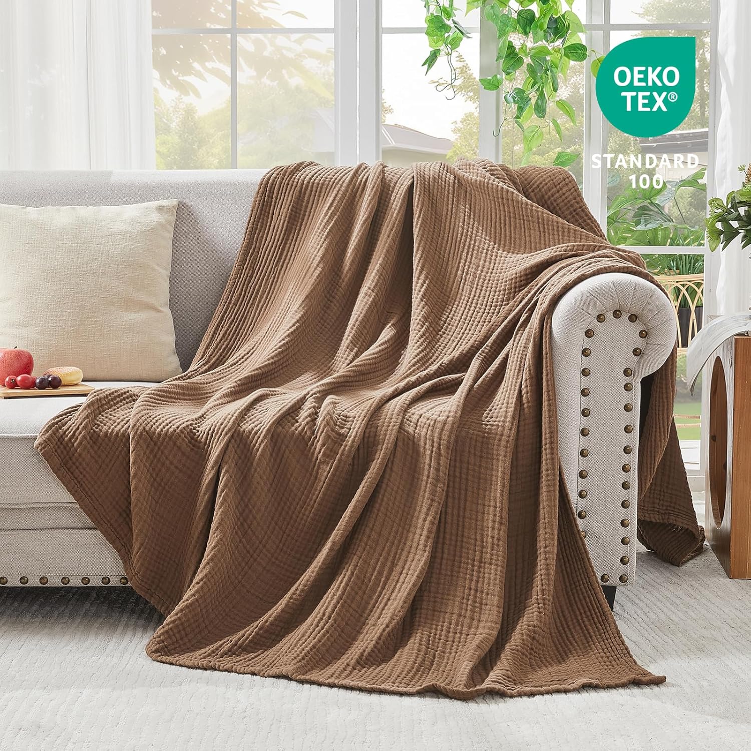 Thumbnail 2 de EMME Cotton Throw Blanket, 100% Muslin, 150 x 200cm – Breathable, Soft and Lightweight