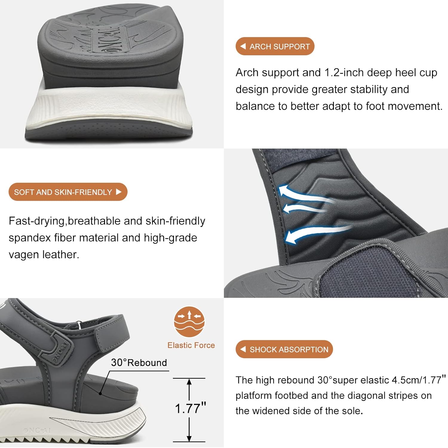 Thumbnail 2 de ONCAI Walking Sandals for Women with Arch Support & Orthotic Outdoor Footbed (Plantar Fasciitis), 3-strap hiking sandals