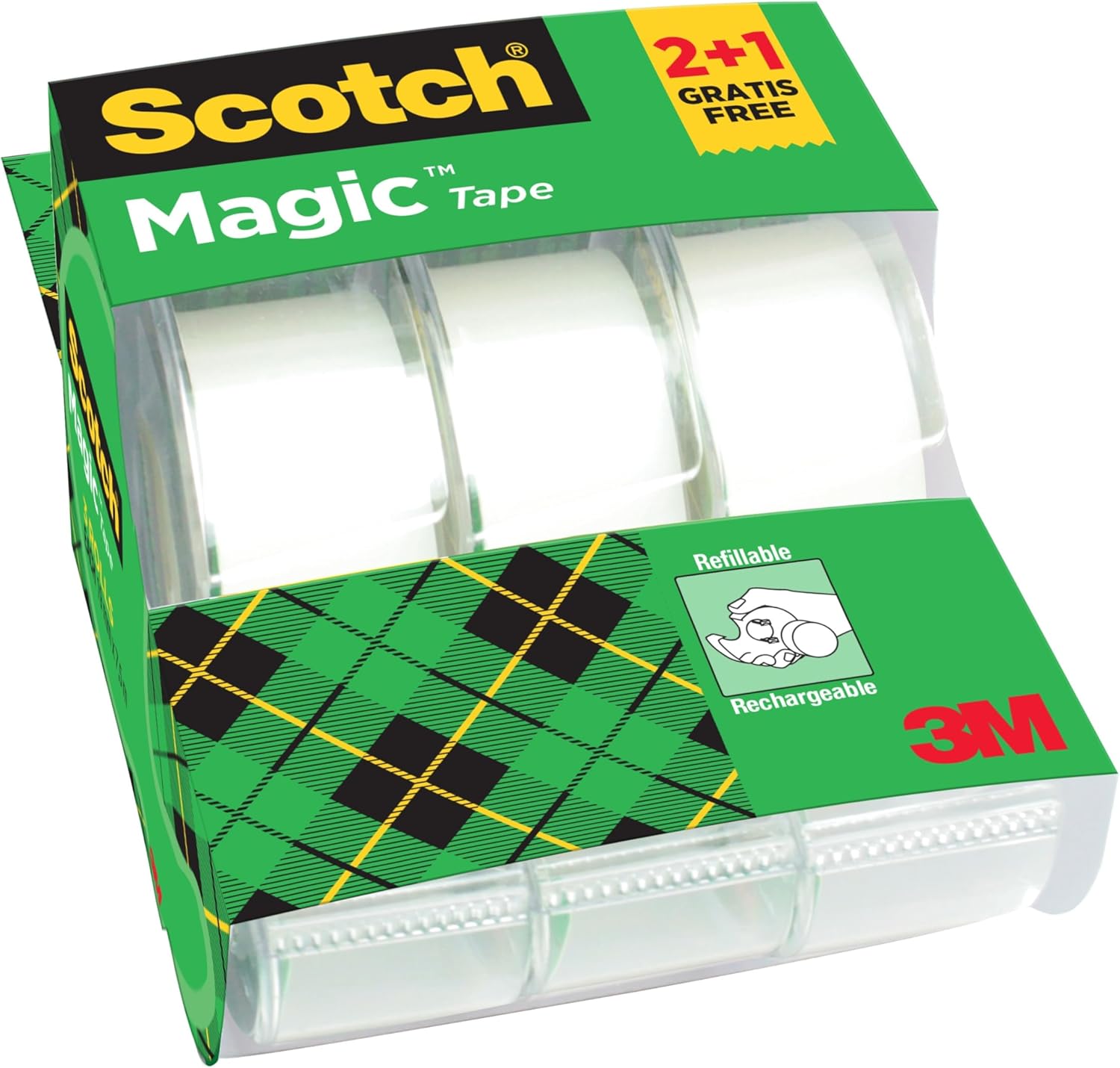 Detalle de Scotch Magic Tape Promo Pack: 2 Rolls on Handheld Dispenser + 1 Free, 19 mm x 7.5 m
