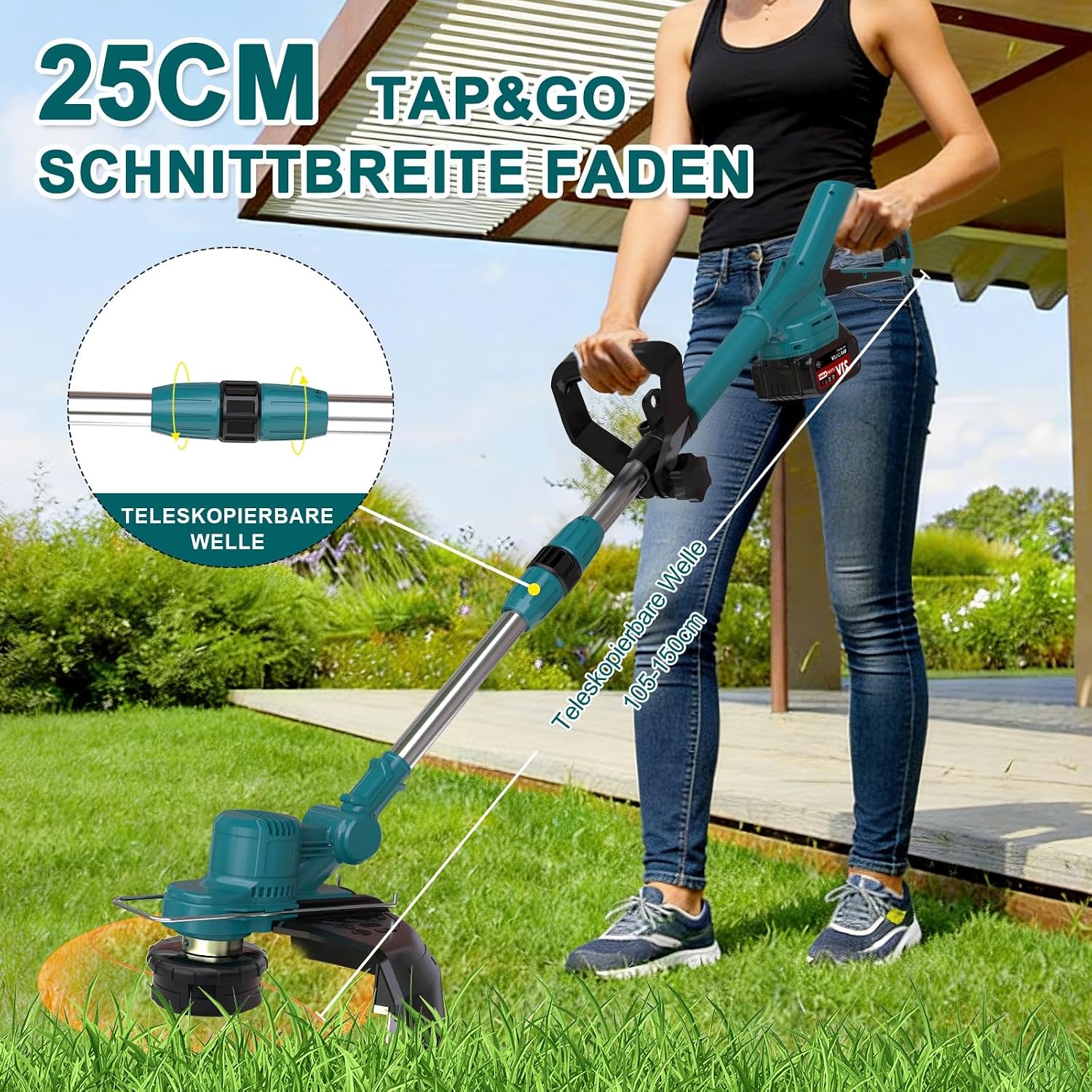 Detalle de Hengriacly Akku Rasentrimmer für Makita-Akkus – 21V robuster Freischneider mit 4-in-1 System (inkl. 2x 4,0Ah Akkus & Ladegerät)