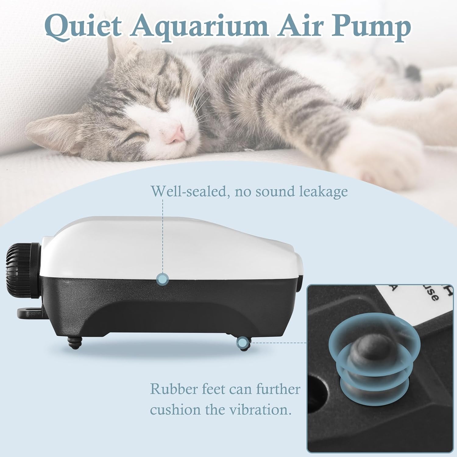 Detalle de FEDOUR 3W 300LPH Dual Outlet Aquarium Air Pump: Quiet, Adjustable Oxygenation for 30–300L Tanks