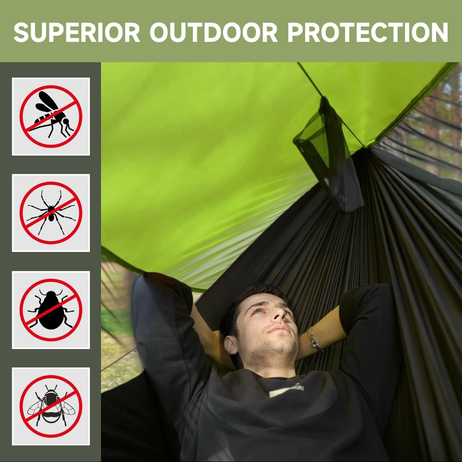 Detalle 2 de Travel Bird Camping Hammock with Mosquito Net, Sunshade & Ridge Rope — 290 x 140 cm