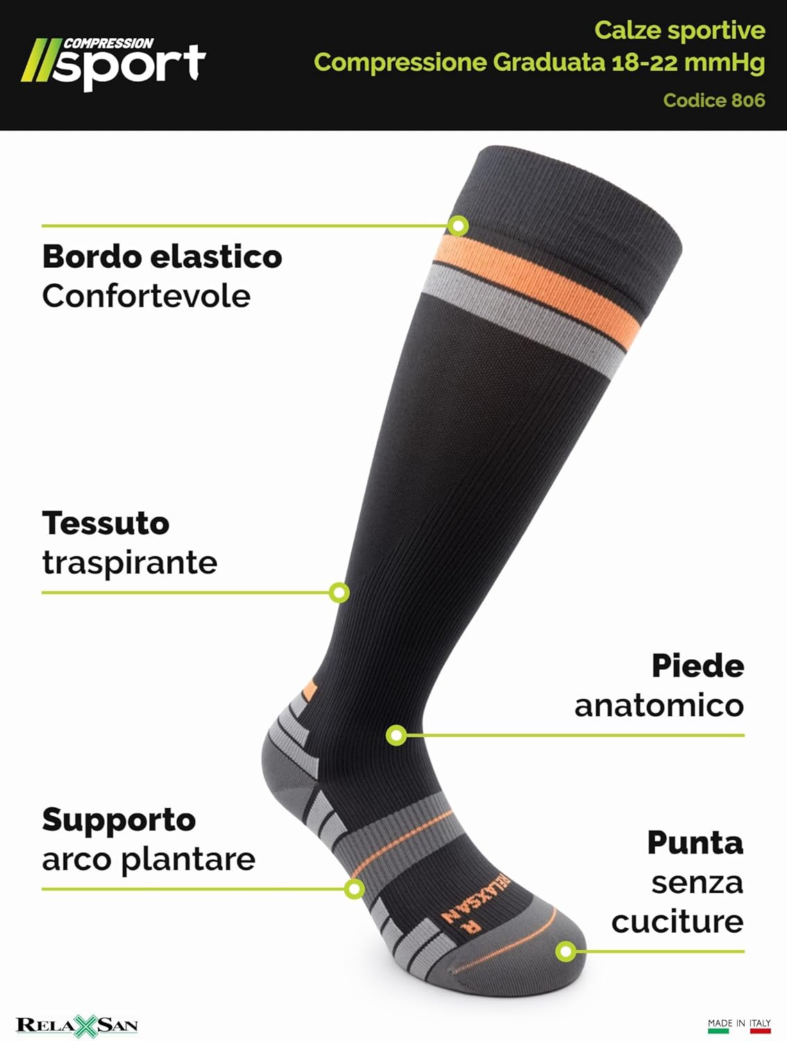 Thumbnail 3 de Relaxsan Calze Sportive Uomo e Donna a Compressione Graduata 18-22 mmHg (Made in Italy) 806