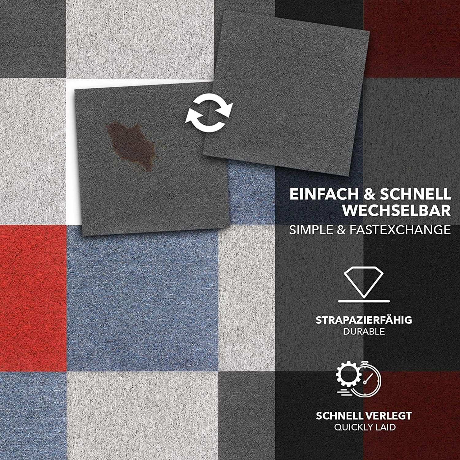 Detalle de KARAT Teppichfliesen Moskau 50×50 cm – 48 Stk. Selbstliegend, 12 m², grün