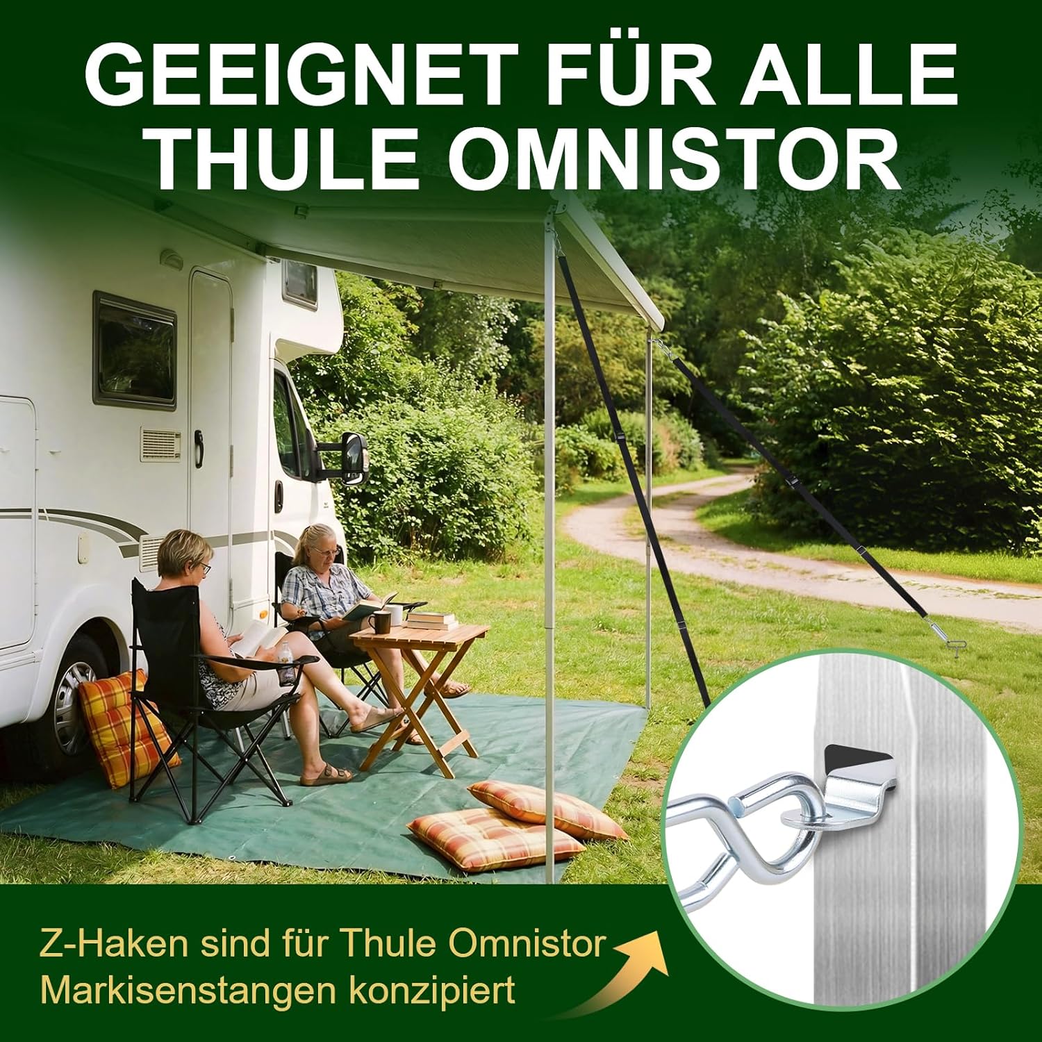 Thumbnail 2 de SCHINTILLO 2026 Verbessertes Sturmband Markisenhalter-Set für Thule Omnistor inkl. Bodenanker (39 cm) und Zurrgurten