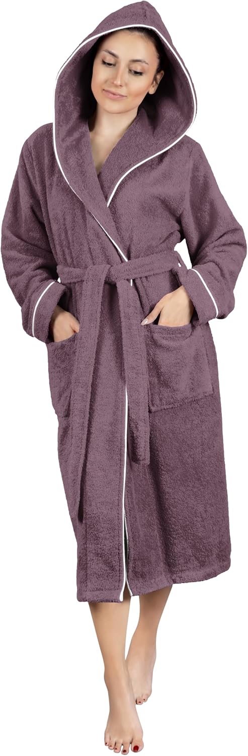 Detalle 2 de LAYNENBURG Damen-Bademantel aus Frottee mit Kapuze, 100% Baumwolle (360 g/m²) – lang & OEKO-TEX für S–3XL