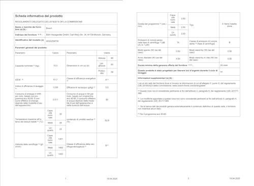 Thumbnail 14 de Bosch WGG254F0II Serie 6 Lavatrice 10 kg, 1400 giri/min