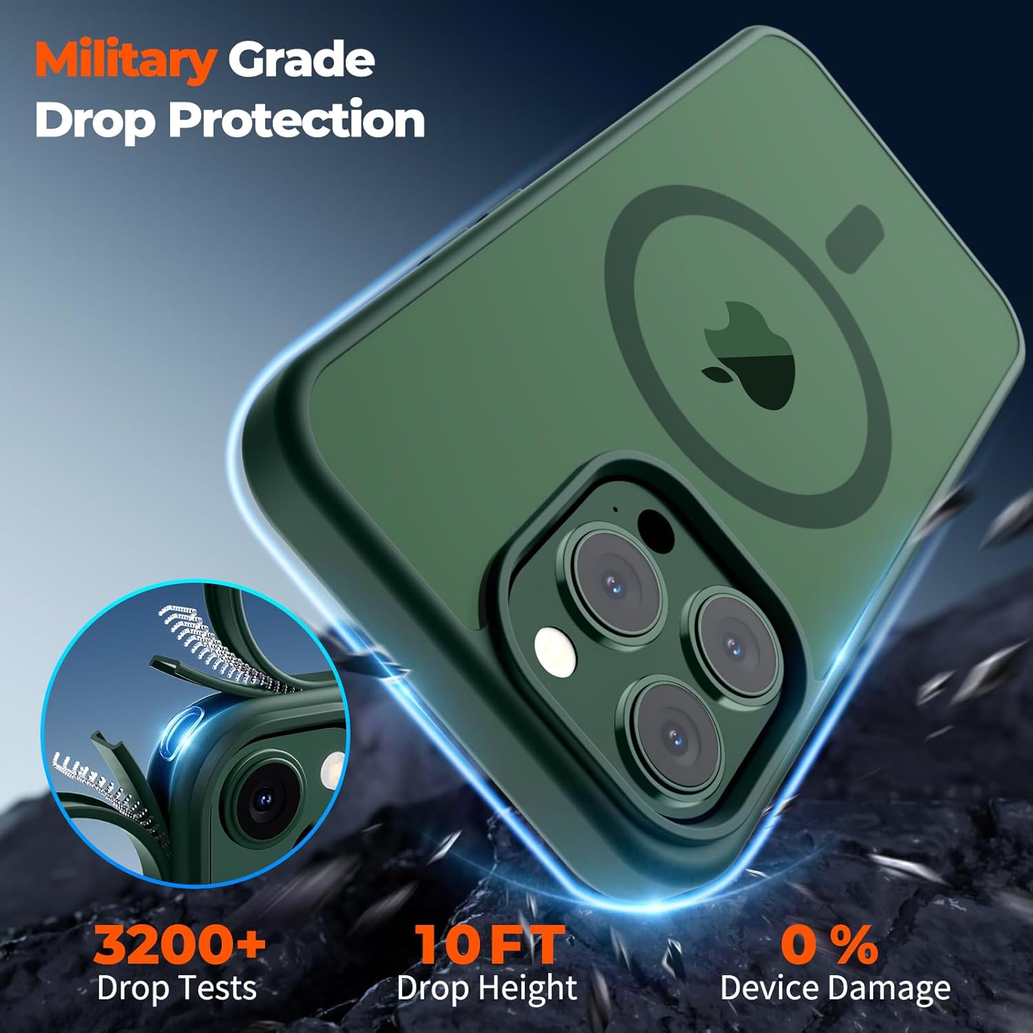 Detalle 2 de zapica Magnetic iPhone 13 Pro Case, Forest Green, MagSafe Compatible