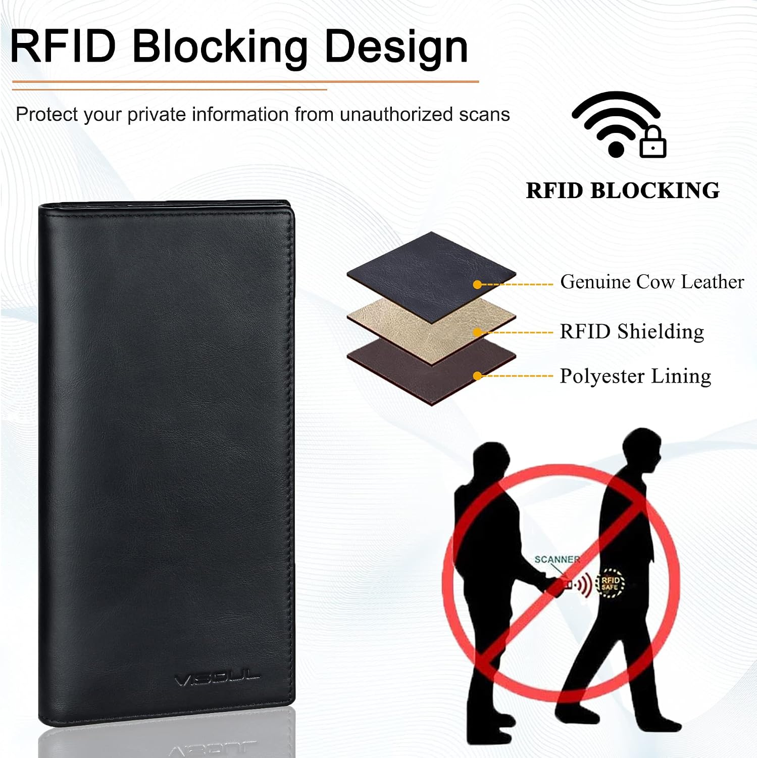 Detalle 2 de VISOUL Portafoglio Lungo in Vera Pelle RFID Nero
