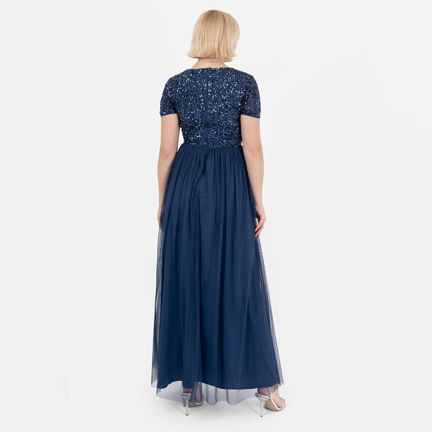 Detalle de Maya Deluxe Deluxe Women’s Sequin Empire High-Waist Short Sleeve Dress (Plus Size) for Wedding Guests