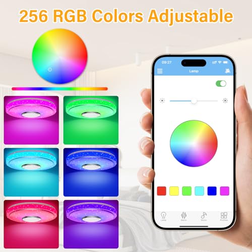 Detalle de OGVDOE Lámpara de Techo LED Regulable 48W con Bluetooth, RGB y Altavoz — Plafón Ø30 cm