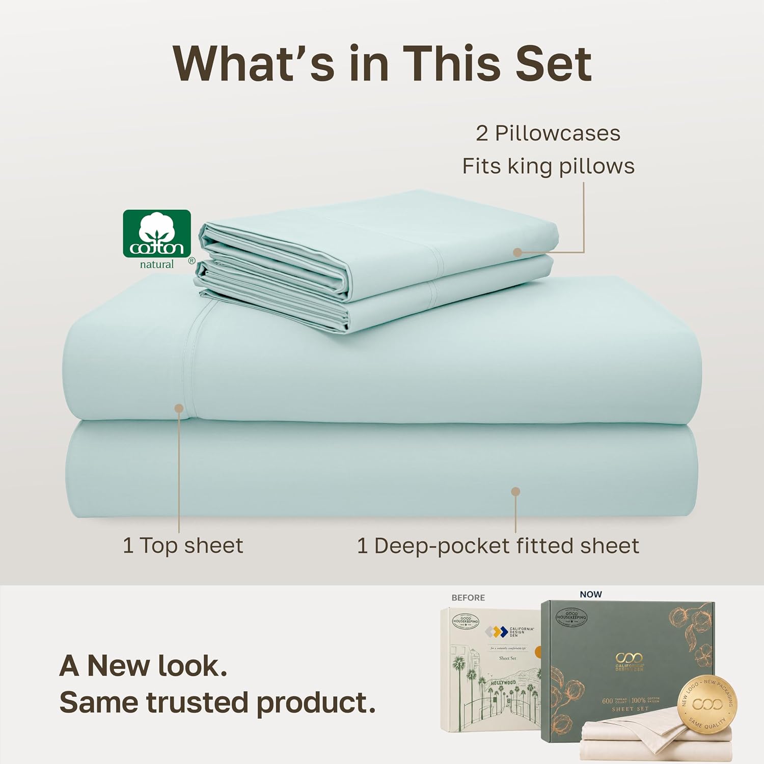 Detalle de California Design Den 840307199898 600 Thread Count California King Cotton Sheets, Aqua