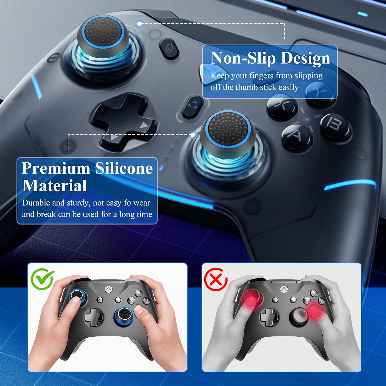 Detalle 2 de AYESY joystickdoppen voor PS5, PS4 en Xbox, 20 donkere siliconen doppen