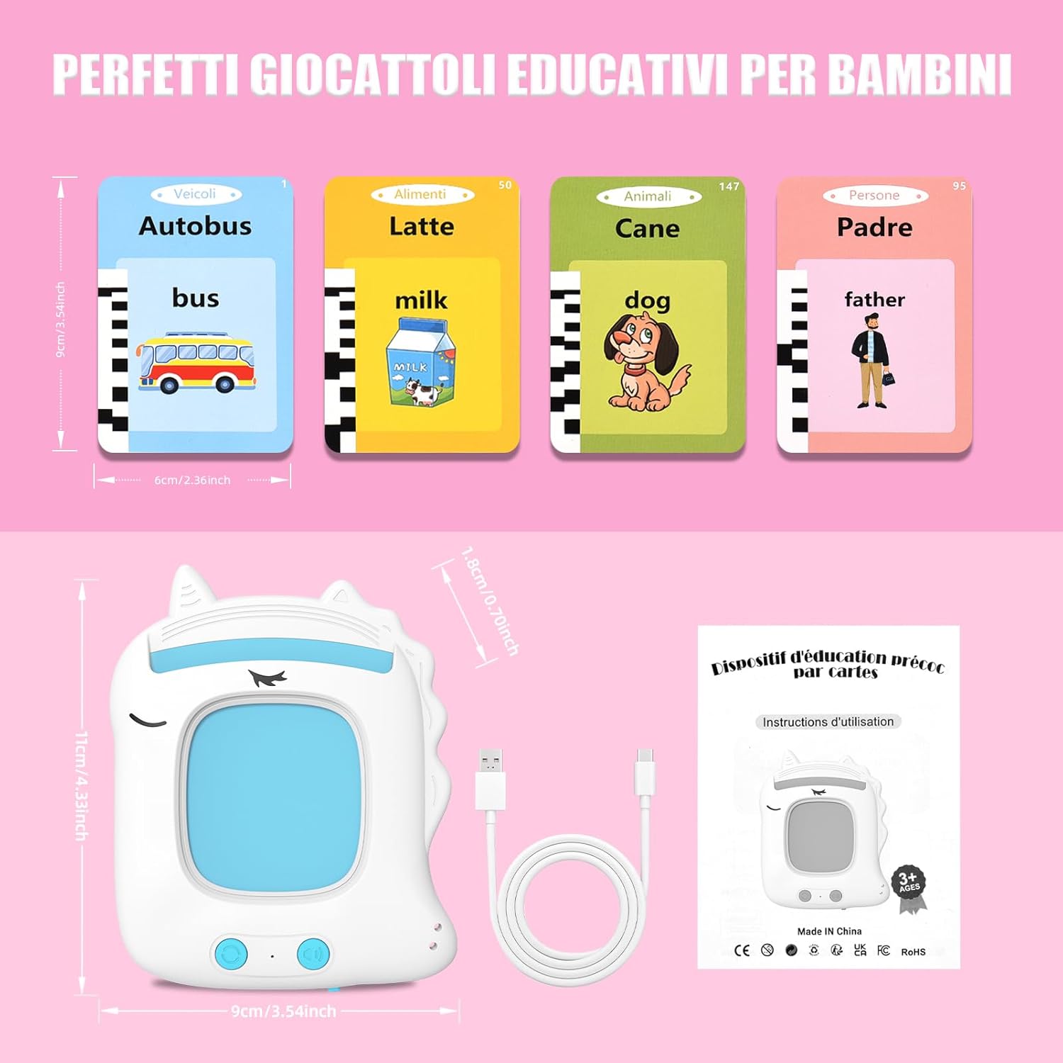 Detalle 2 de Talking Flash Cards Parlanti – 224 parole in schede per bambini 3+ (un origunico per apprendimento e logopedia)