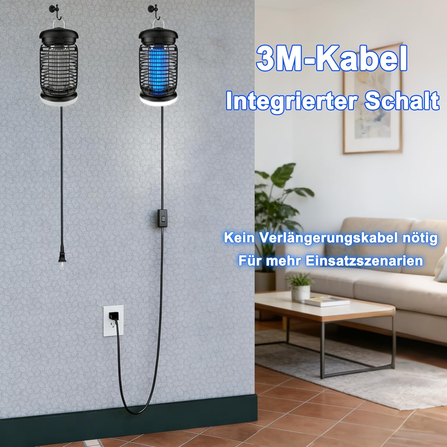 Thumbnail 1 de WUEAOA elektrischer Insektenvernichter mit UV-LED, 3-m-Kabel und 4200V-Gitter – für Innen & Außen (IPX4)