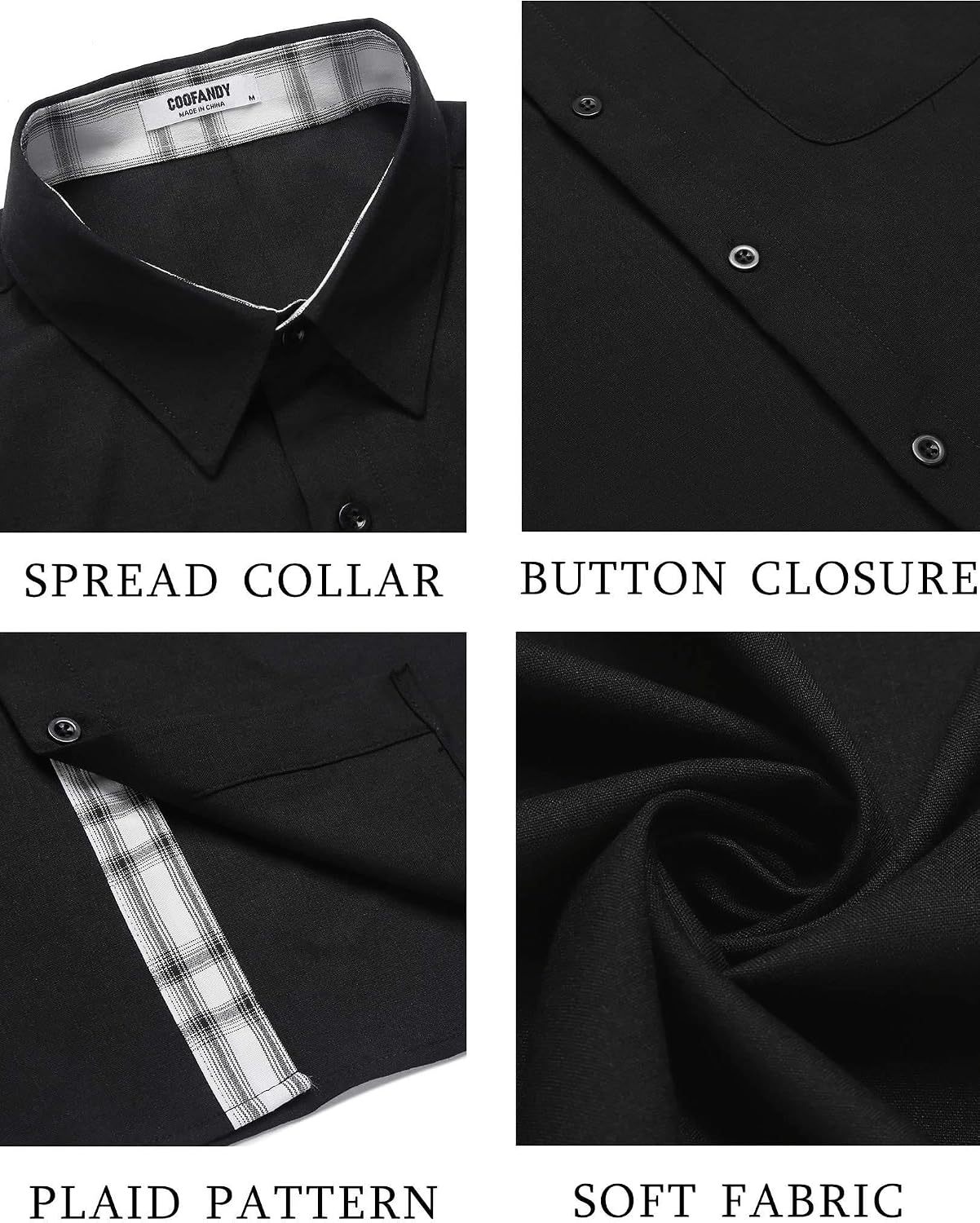 Detalle 2 de COOFANDY Men’s Short-Sleeve Button-Down Shirt with Chest Pocket (Plaid Beach/Holiday Style)