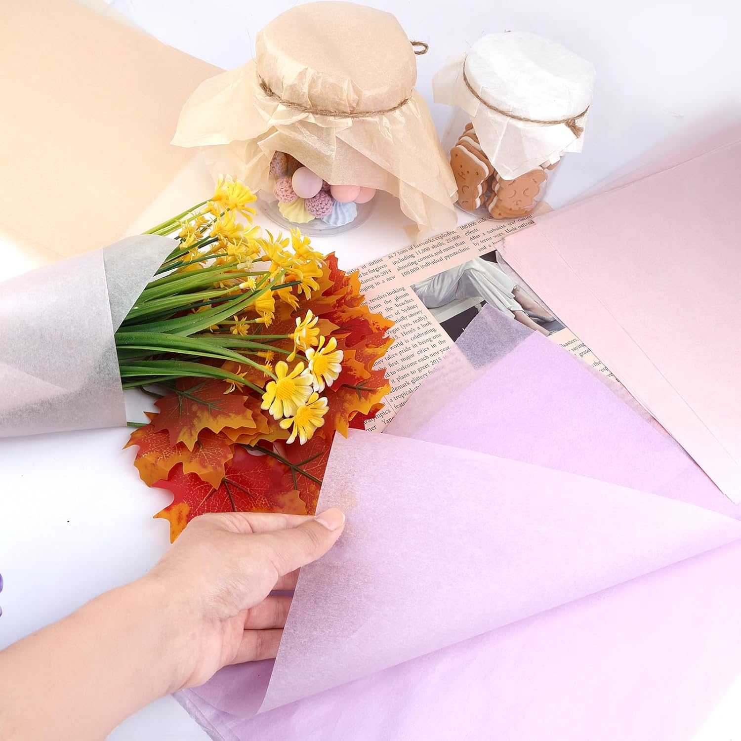 Detalle de Metallic Seidenpapier Set 120 Blatt 29,8 × 20,4 cm – Rosa, Weiß, Champagnerpulver, Violett