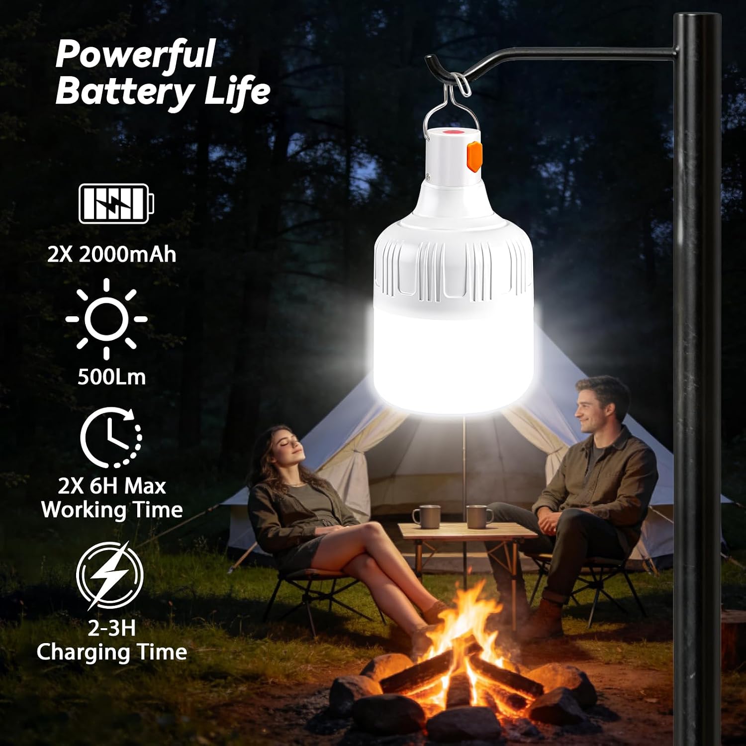 Detalle de BoloShine 2 Piezas Lámpara de Camping Recargable LED 500 lm con 3 Modos e Impermeable IPX4