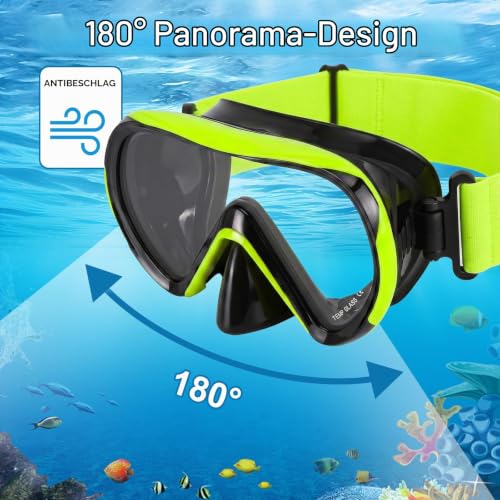 Detalle 2 de HIKOTEY Kinder Taucherbrille mit Stoffband – 180° Panorama, Anti-Nebel, Anti-Leck