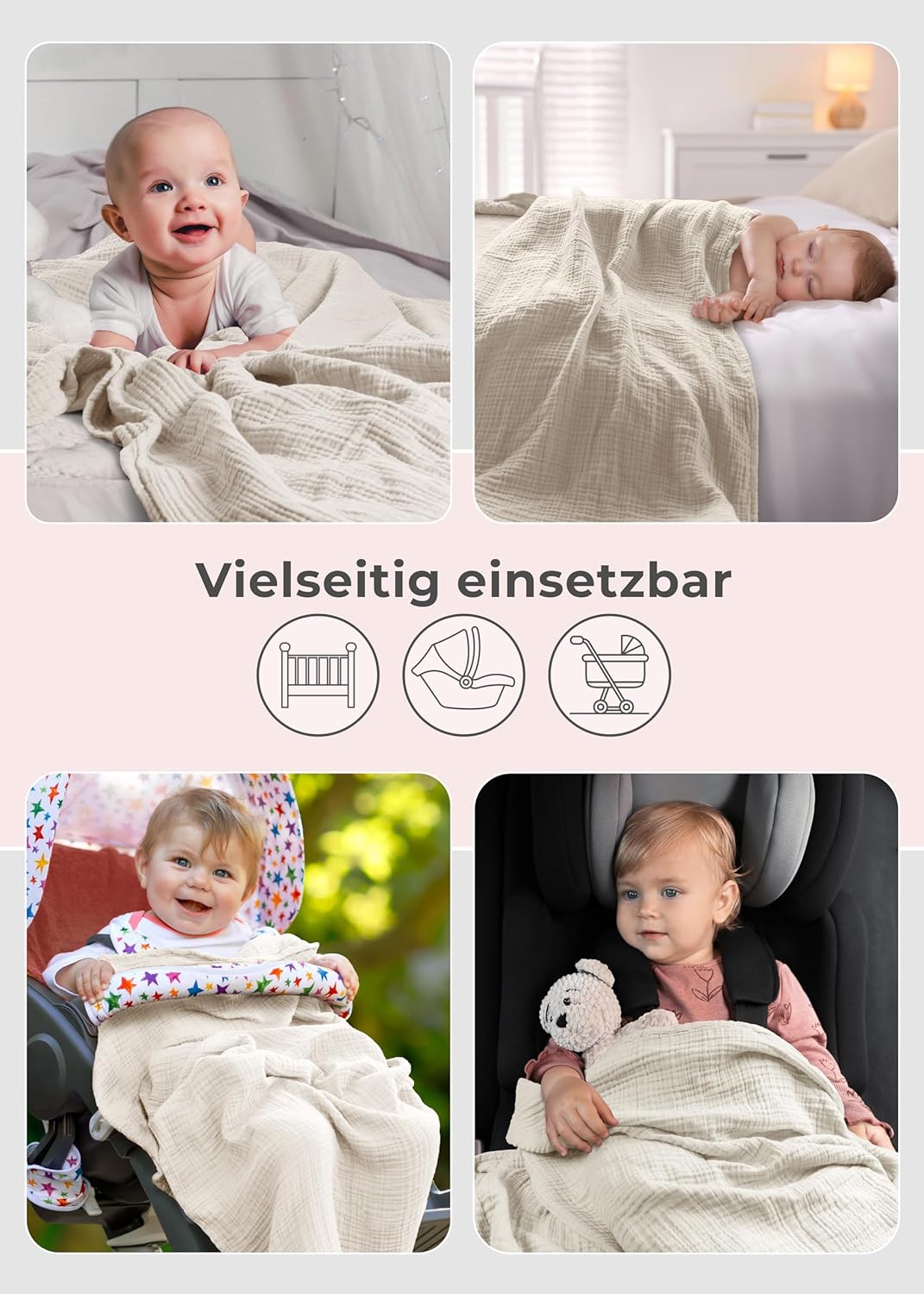 Thumbnail 4 de LAYNENBURG Musselin Babydecke 120x120 Creme