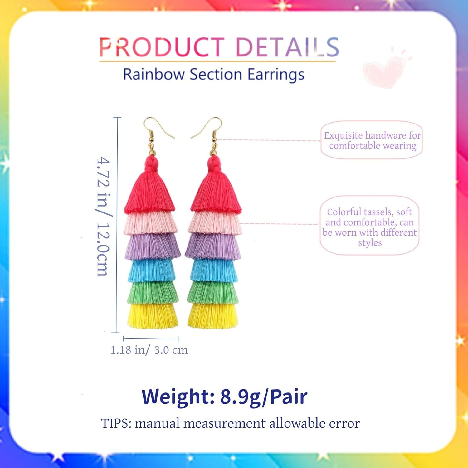 Thumbnail 3 de RIXERKOC Regenbogen Stolz Ohrringe für Damen mit langen Quasten – handgefertigter LGBT-Schmuck im Boho-Stil