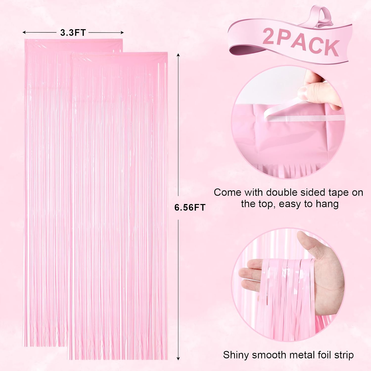 Thumbnail 2 de Voircoloria Pastel Pink Fringe Curtain 3.28 ft 🎉