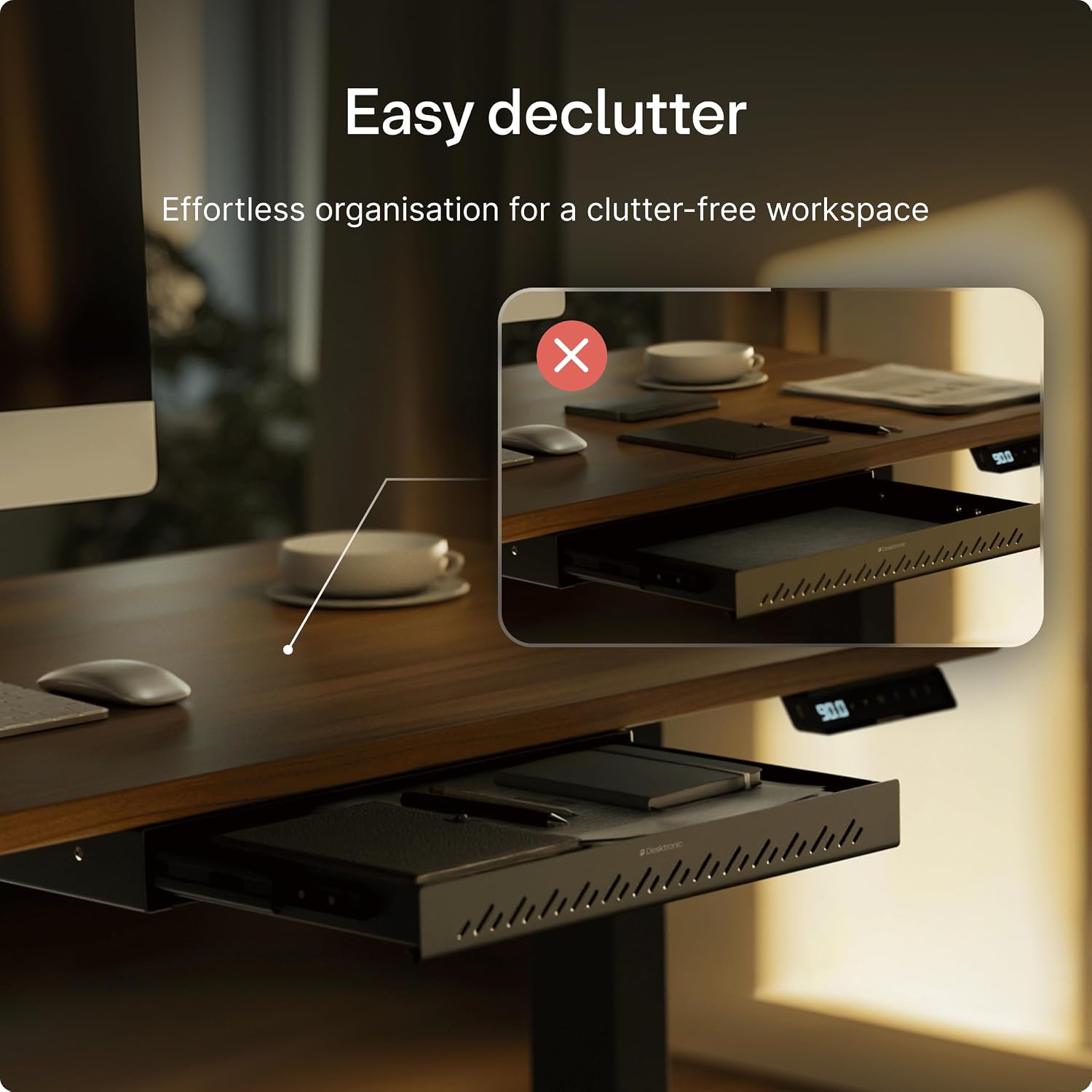 Detalle de Desktronic Hidden Organizer under-desk storage drawer (Black) – metal, smooth sliding, easy installation