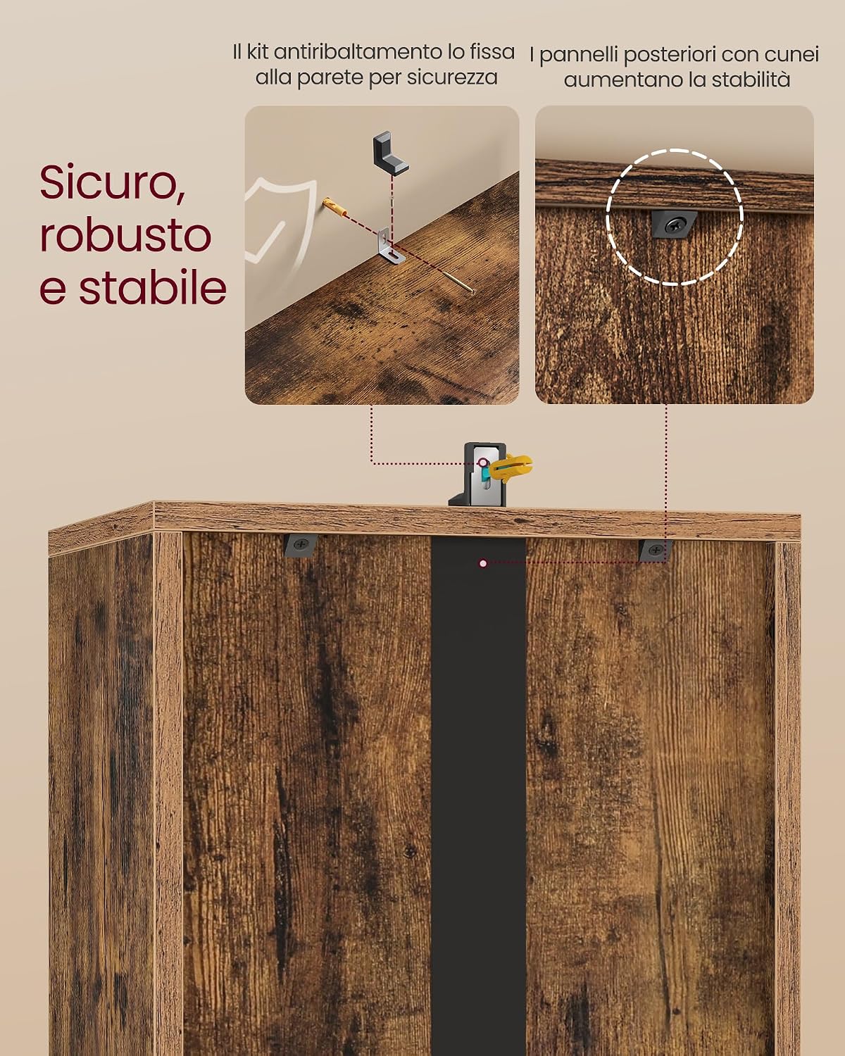 Detalle de VASAGLE Libreria a 4 Ripiani LBC434K01 – Marrone Vintage