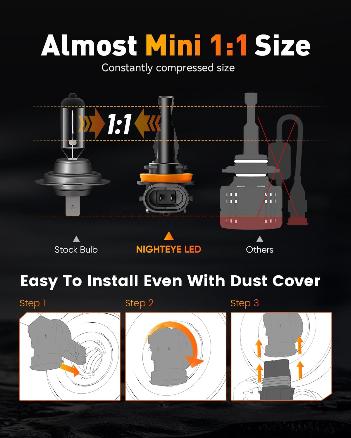 Thumbnail 1 de NIGHTEYE H11 LED Headlight Bulb (1:1 Plug and Play) – 18000LM 6500K, IP68, Pack of 2