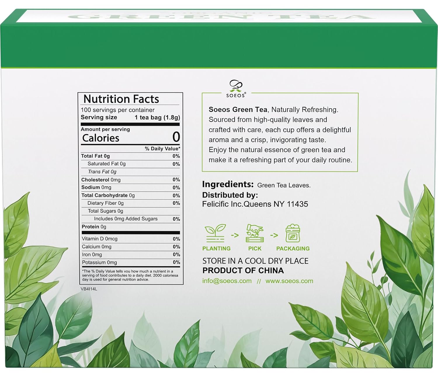 Detalle 2 de Soeos Green Tea, 100 Tea Bags