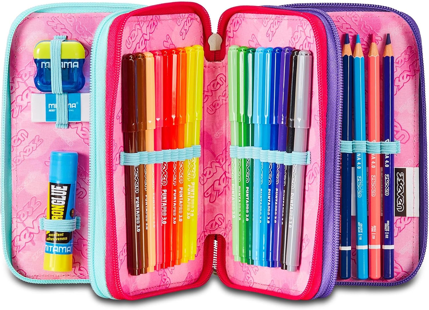 Detalle de Seven Astuccio Scuola Elementare a 3 scomparti con Set di Penne, Pennarelli e Matite – Shadefull Girl