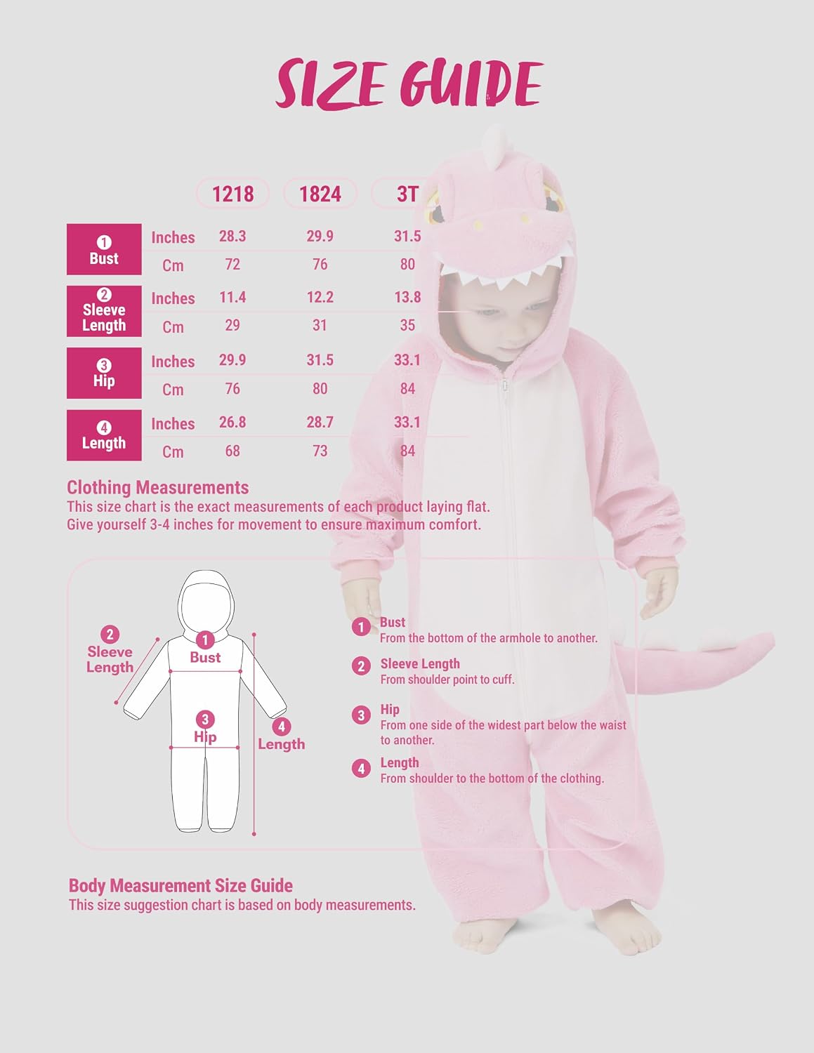 Detalle de Spooktacular Creations Baby Dinosaur Costume, Pink Hooded Zipper Jumpsuit