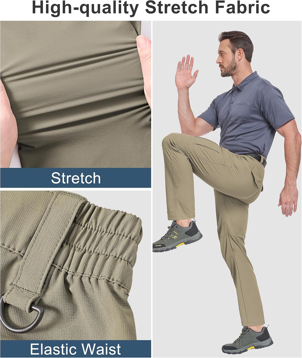 Detalle 2 de Buyboxs Men’s Waterproof Hiking Pants – Lightweight Nylon Cargo Work Pants with 6 Pockets