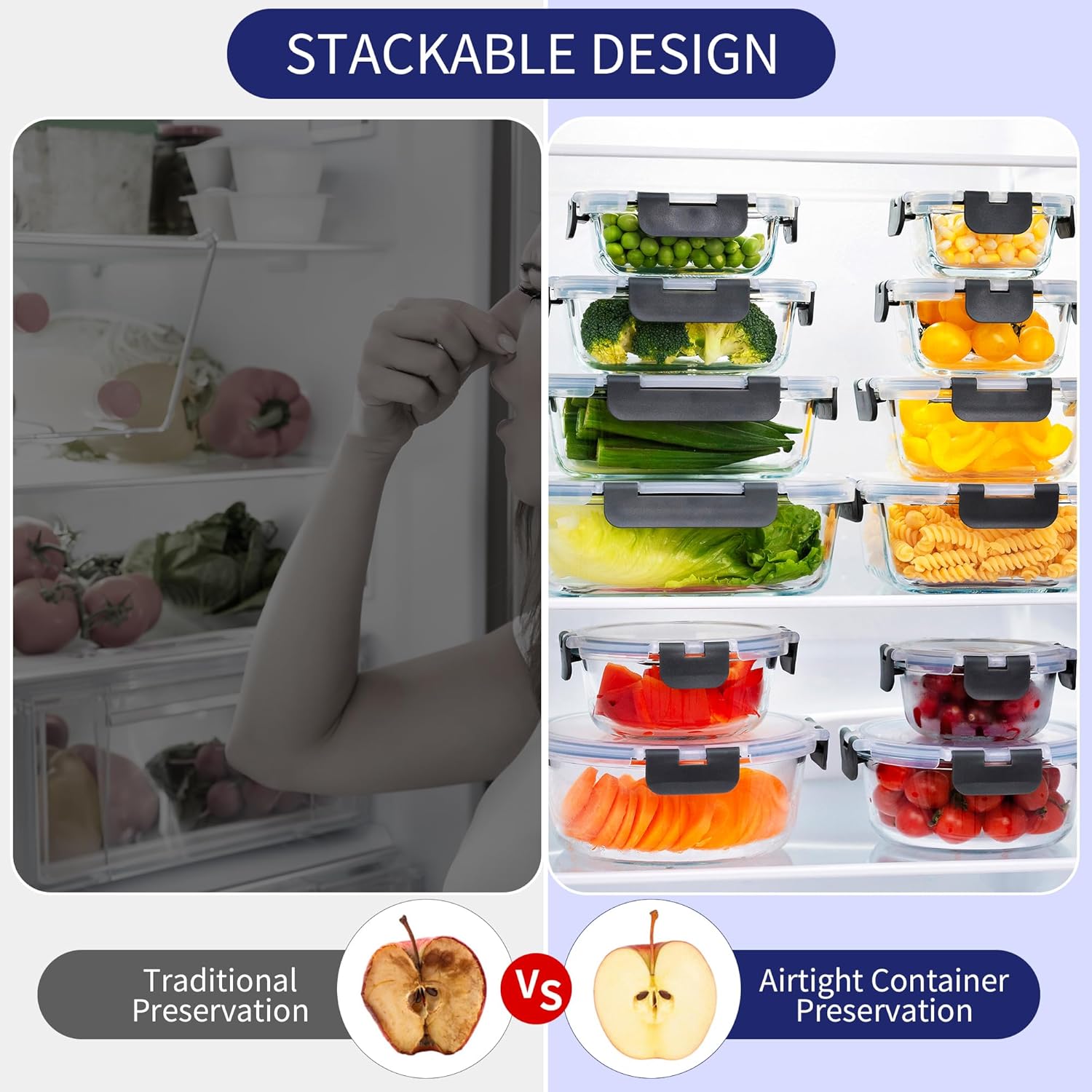 Detalle 2 de MFY 12-teiliger Glasbehälter-Set mit Deckel (Meal Prep Boxen, mikrowellen- & ofentauglich) – grau