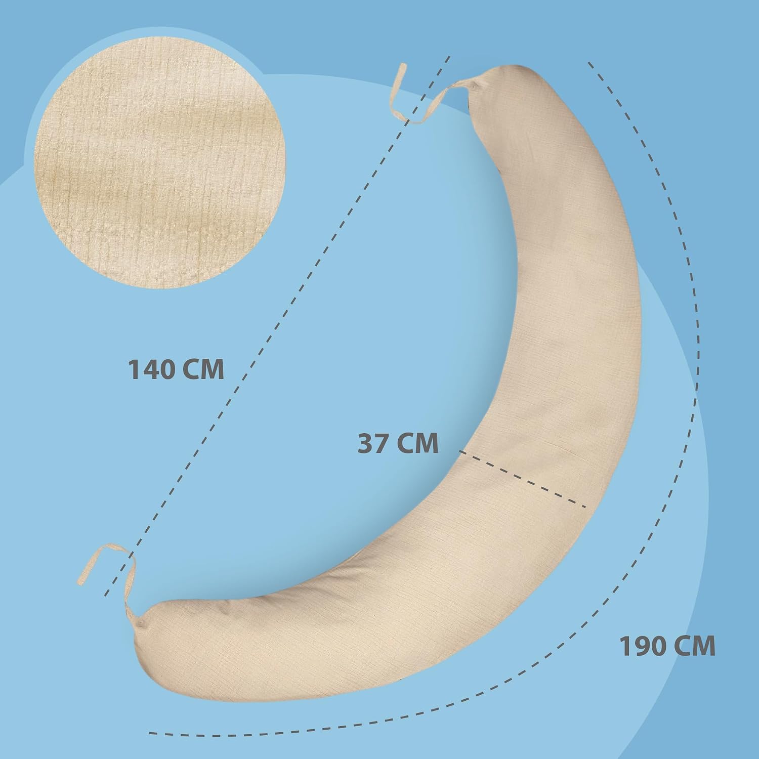 Detalle de Totsy Baby Cuscino di sostegno lungo 190 cm: supporto versatile per letto e divano