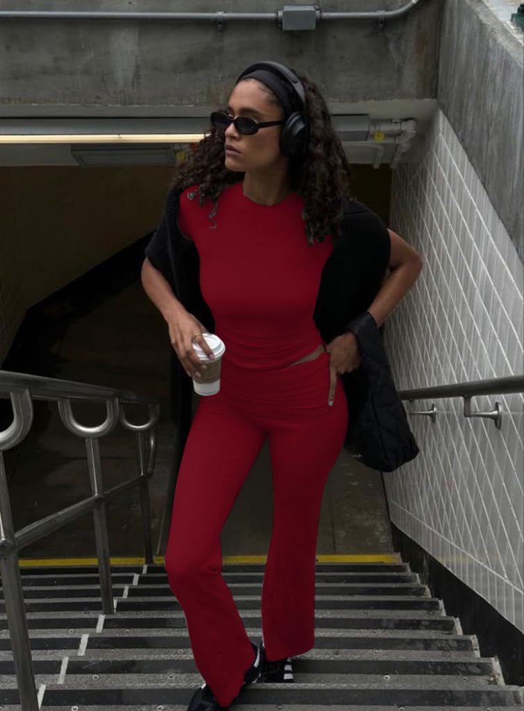 Detalle de AYWA 2-Piece Lounge Set, Foldover Flare Pants