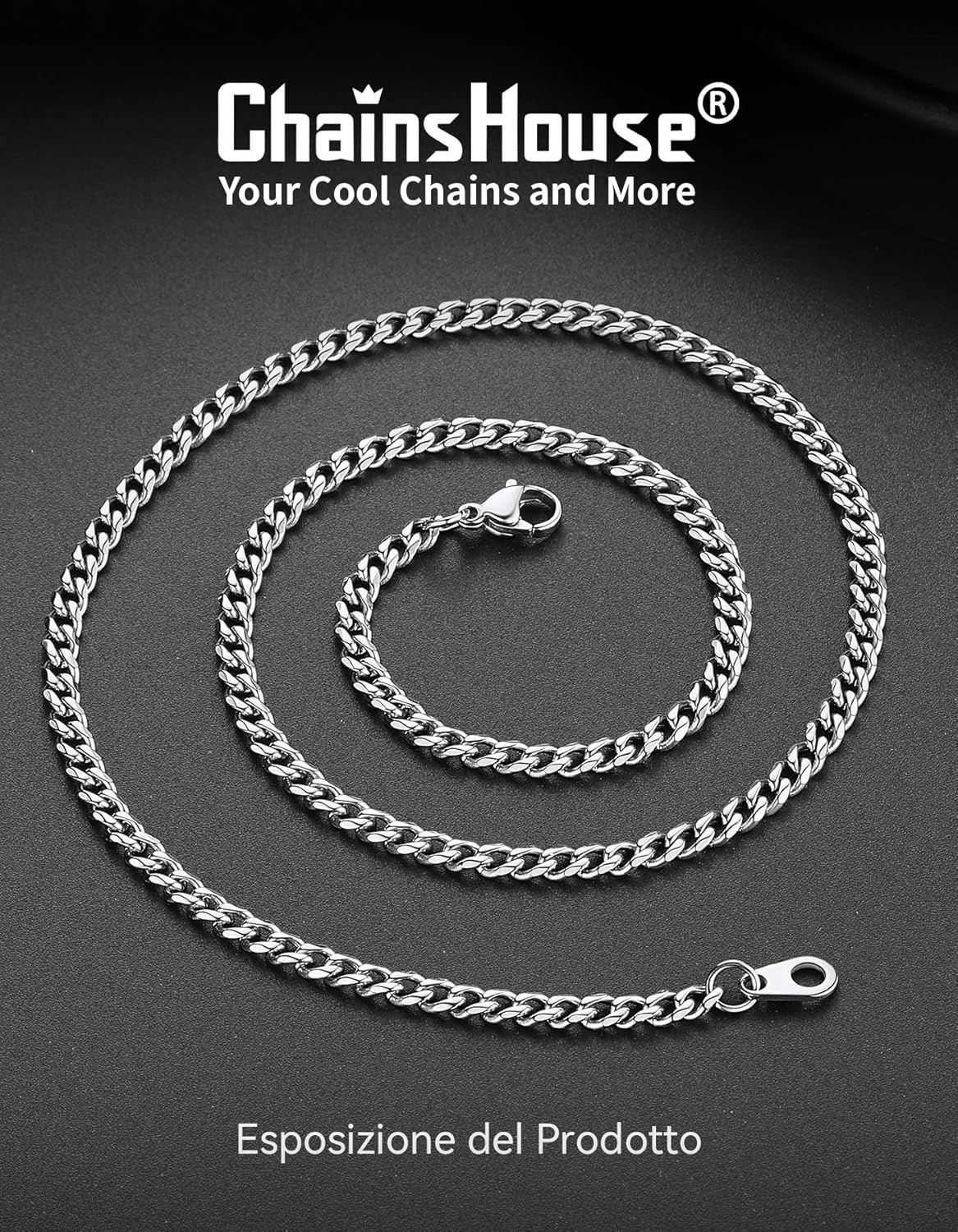 Thumbnail 3 de ChainsHouse Collana Uomo in Acciaio Inox Argento Cubano 3 mm x 55 cm – 10,5 g