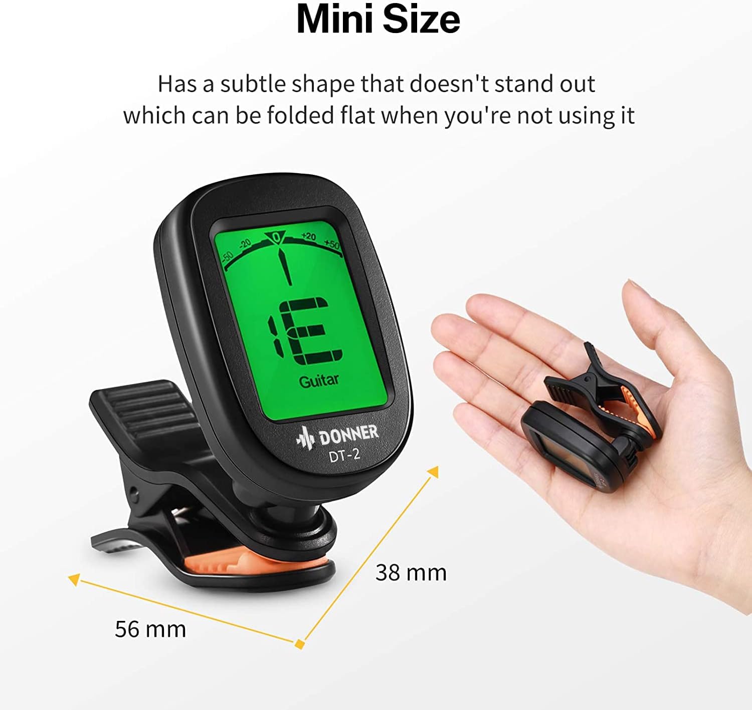 Detalle de Donner DT-2 Clip-On Chromatic Tuner: Accurate, Easy-Use for Guitar, Bass, Violin, and Ukulele