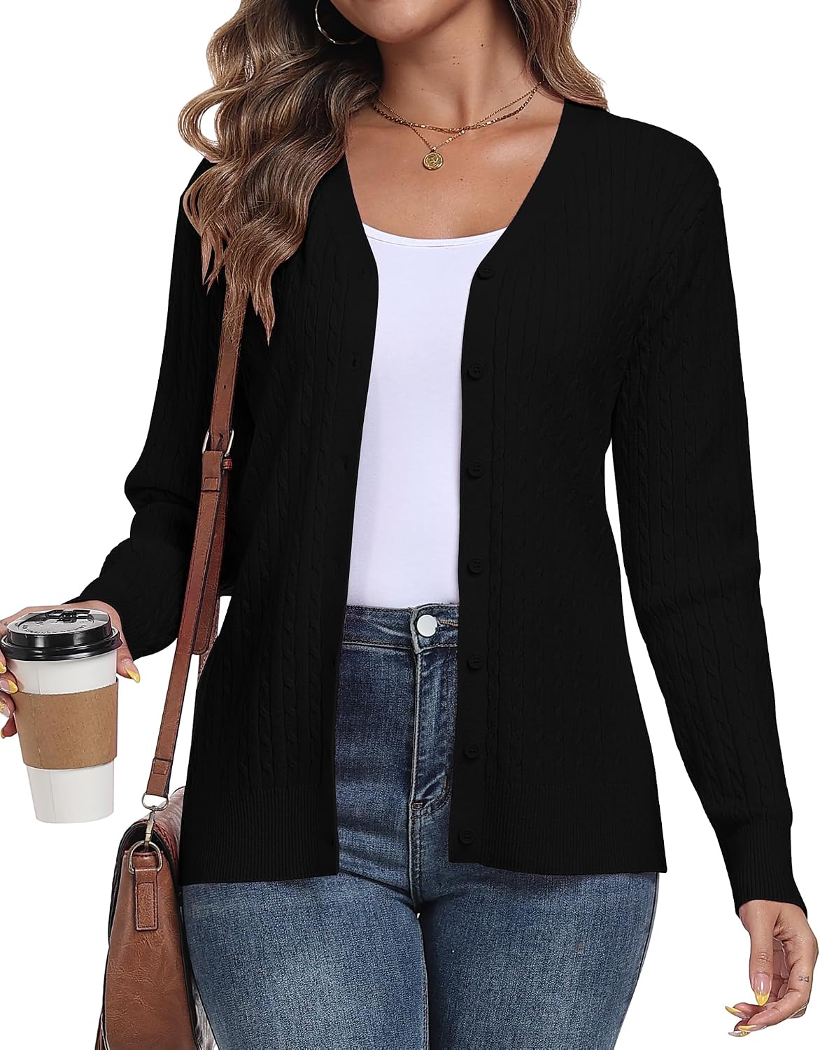 Detalle de YUNDAI Cable Knit V Neck Cardigan