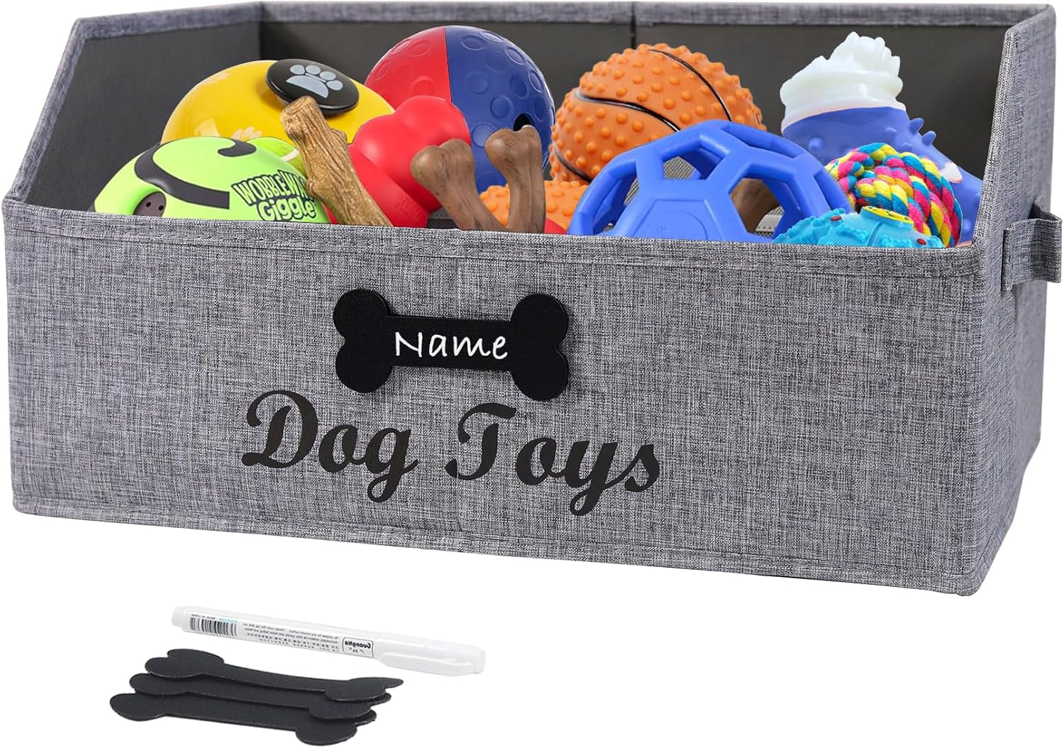 Detalle de Geyecete Foldable Fabric Trapezoid Organiser Box (Grey) – personalised dog toy bin with handle
