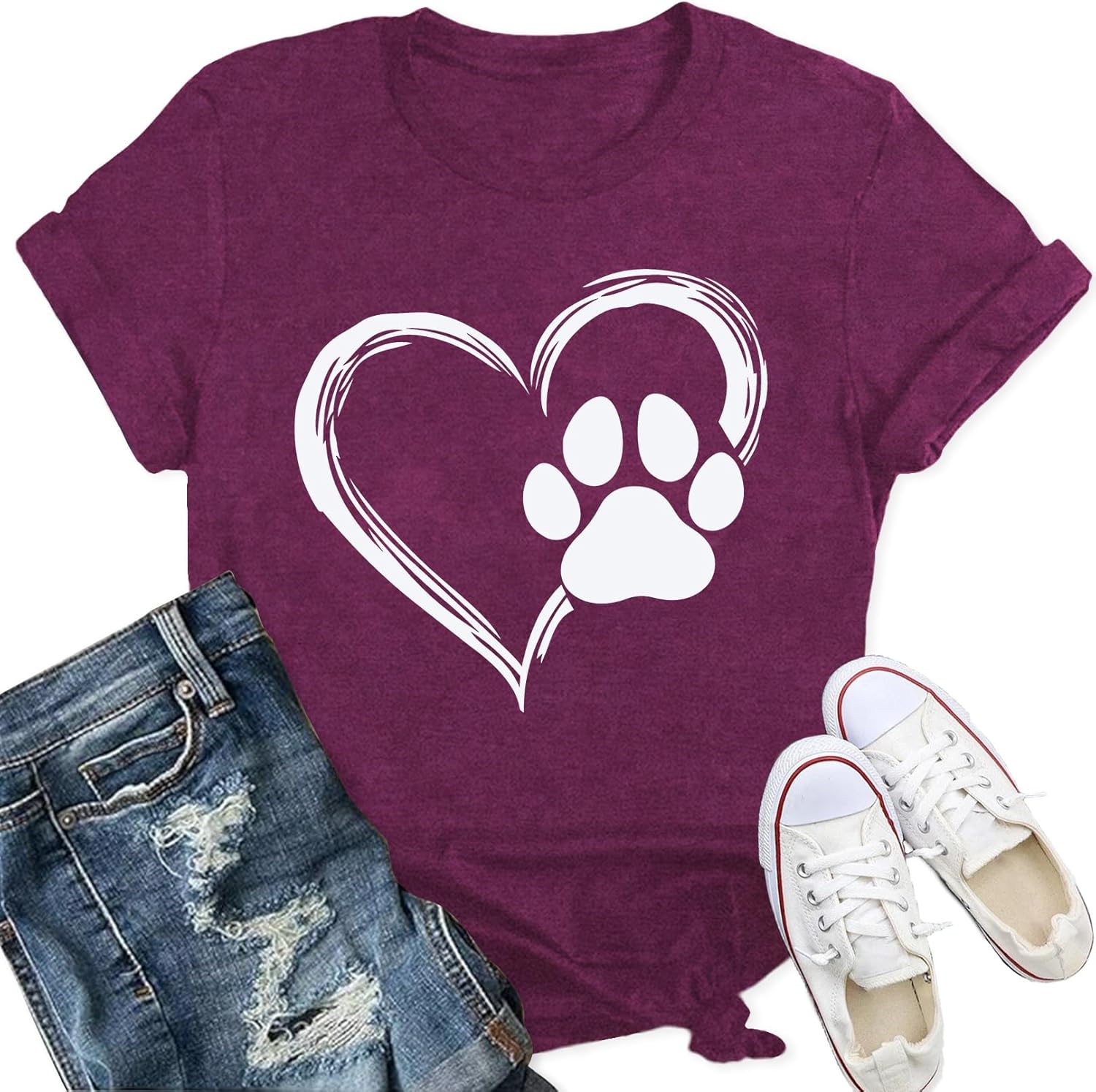 Detalle de Qskall Women’s Mama T Shirts – Treat Dealer Dog Paw Print Tee