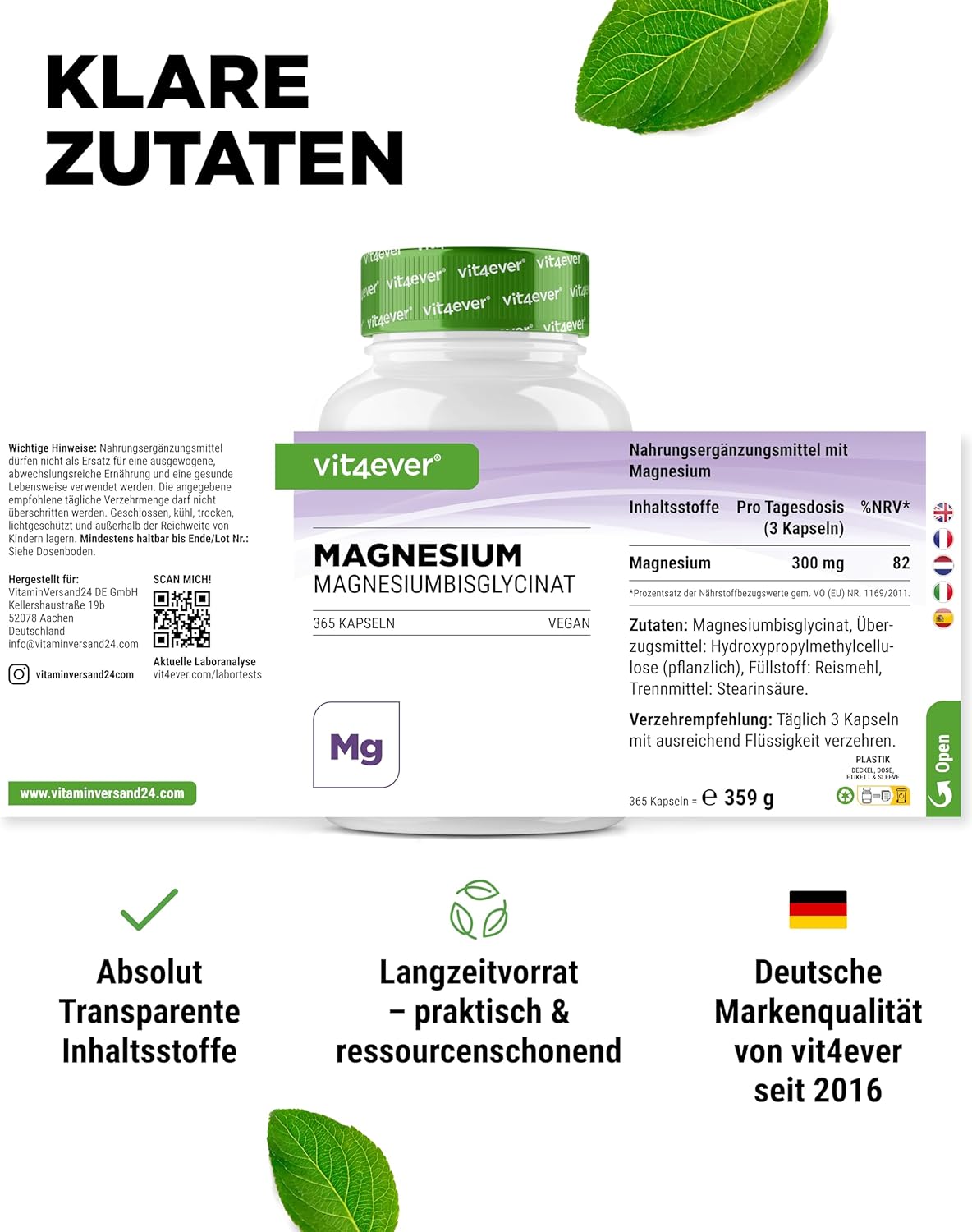 Thumbnail 5 de vit4ever Magnesiumbisglycinat 155 mg Kapseln