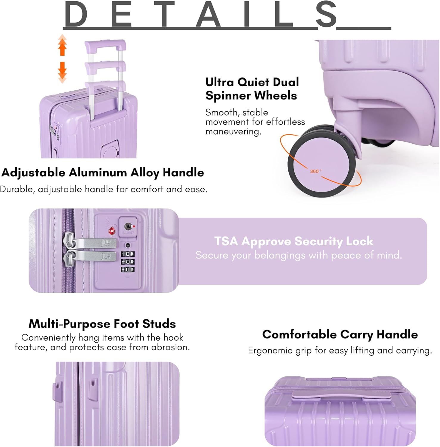 Thumbnail 5 de JLY Lightweight 3-Piece Luggage Set (Cabin, Medium & Large) in Mauve Lilac – 4 Pcs including Vanity Case